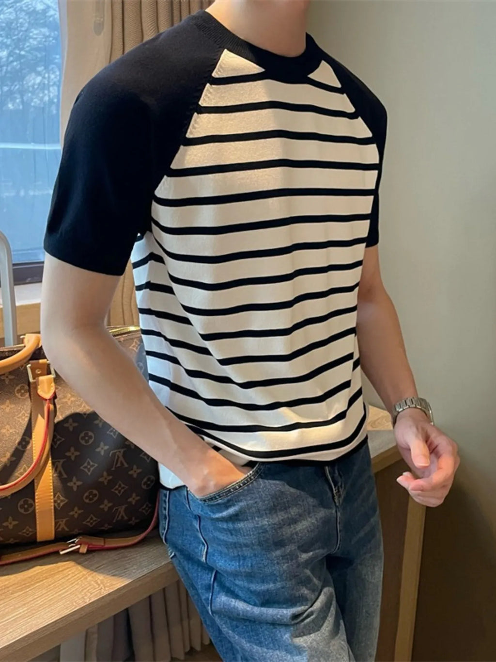 Men's Striped T-Shirt with Raglan Sleeves | Tampa Bay Discounts