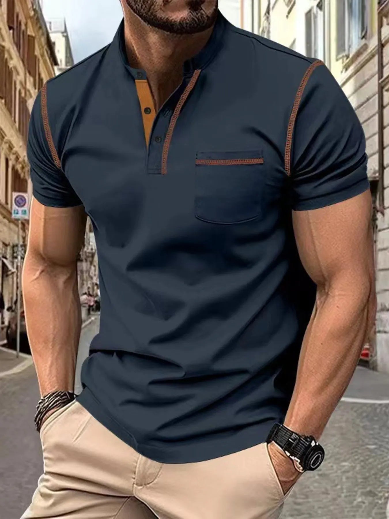 Men's Plus Size Button Detail Short Sleeve Polo | Tampa Bay Discounts