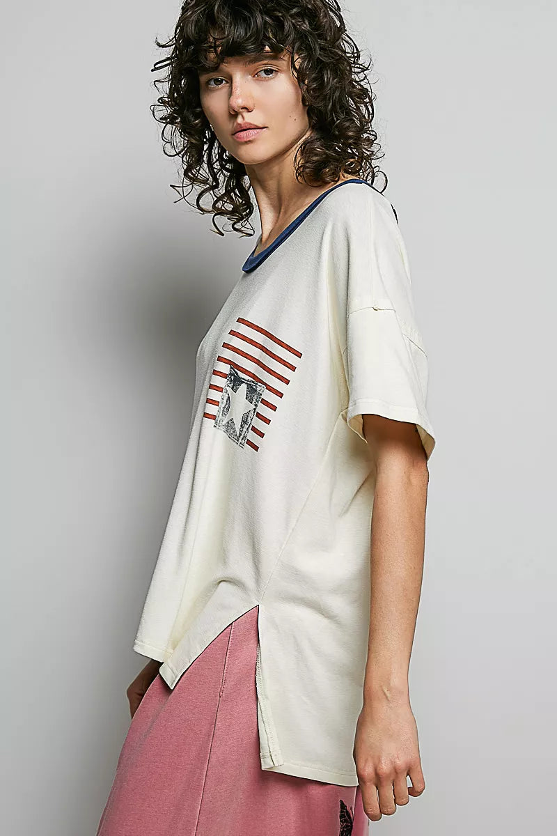 pol-american-flag-color-block-side-slit-cotton-top image 2