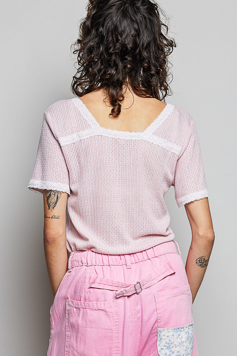 pol-lace-detail-v-neck-short-sleeve-textured-t-shirt-1 image 4