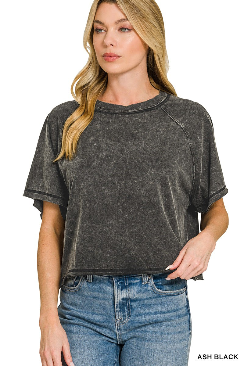 zenana-acid-washed-round-neck-crop-tee image 1