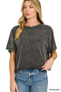 zenana-acid-washed-round-neck-crop-tee image 1