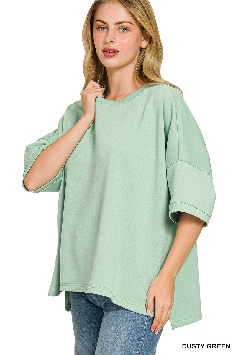 zenana-full-size-scuba-round-neck-top-with-side-slits-plus-size image 1