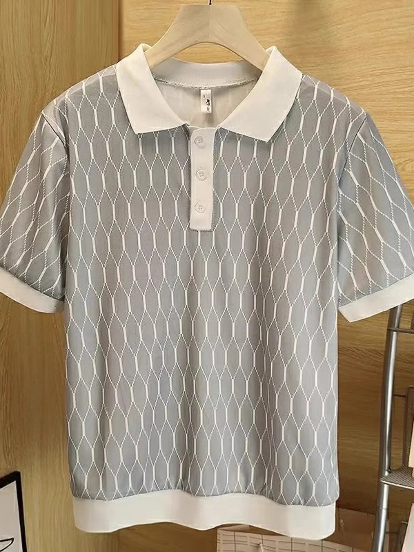 Men's Plus Size Diamond Pattern Contrast Collar Knit Polo | Tampa Bay Discounts