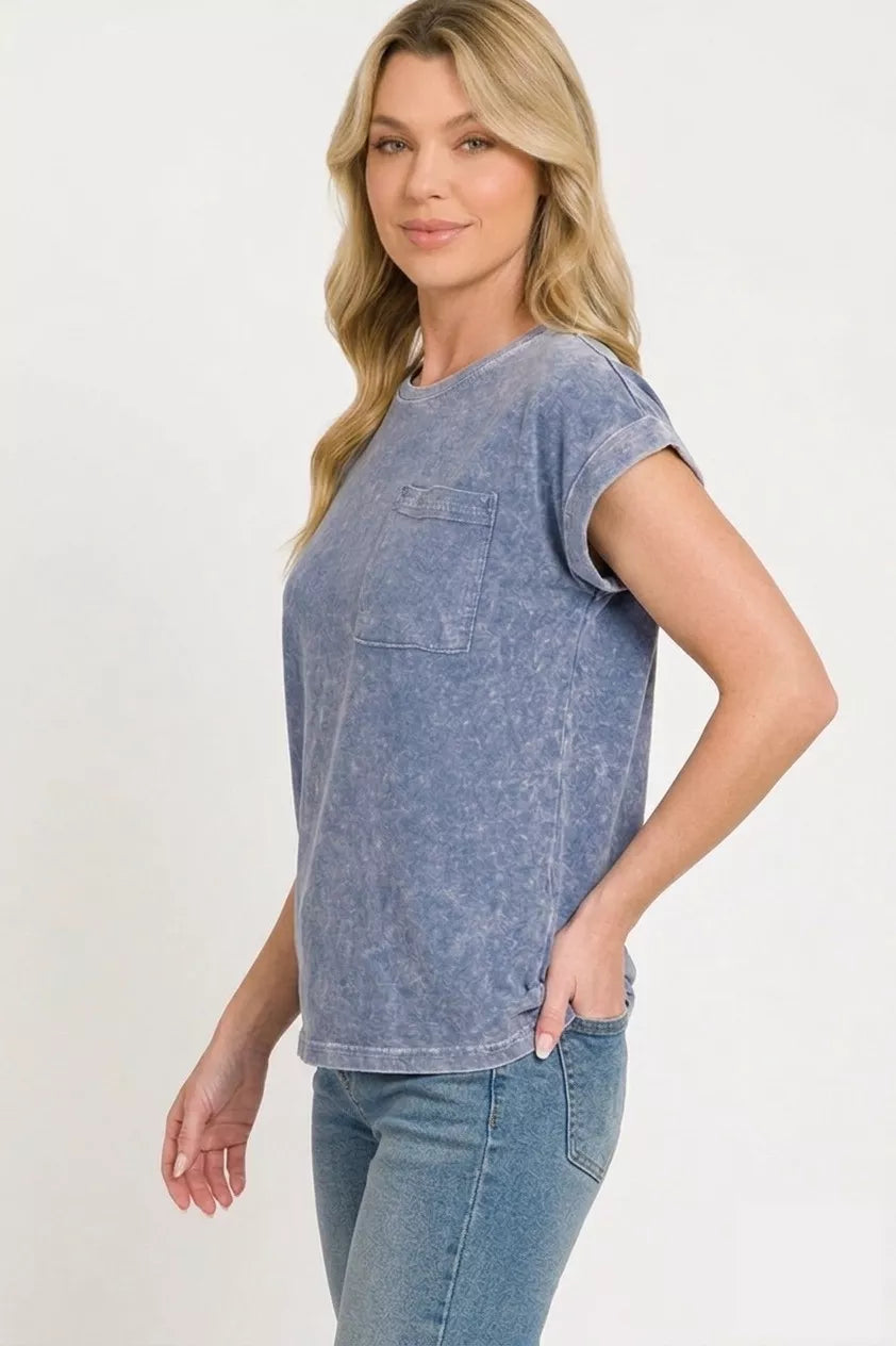 zenana-halo-snow-washed-cuffed-short-sleeve-tee-2 image 3