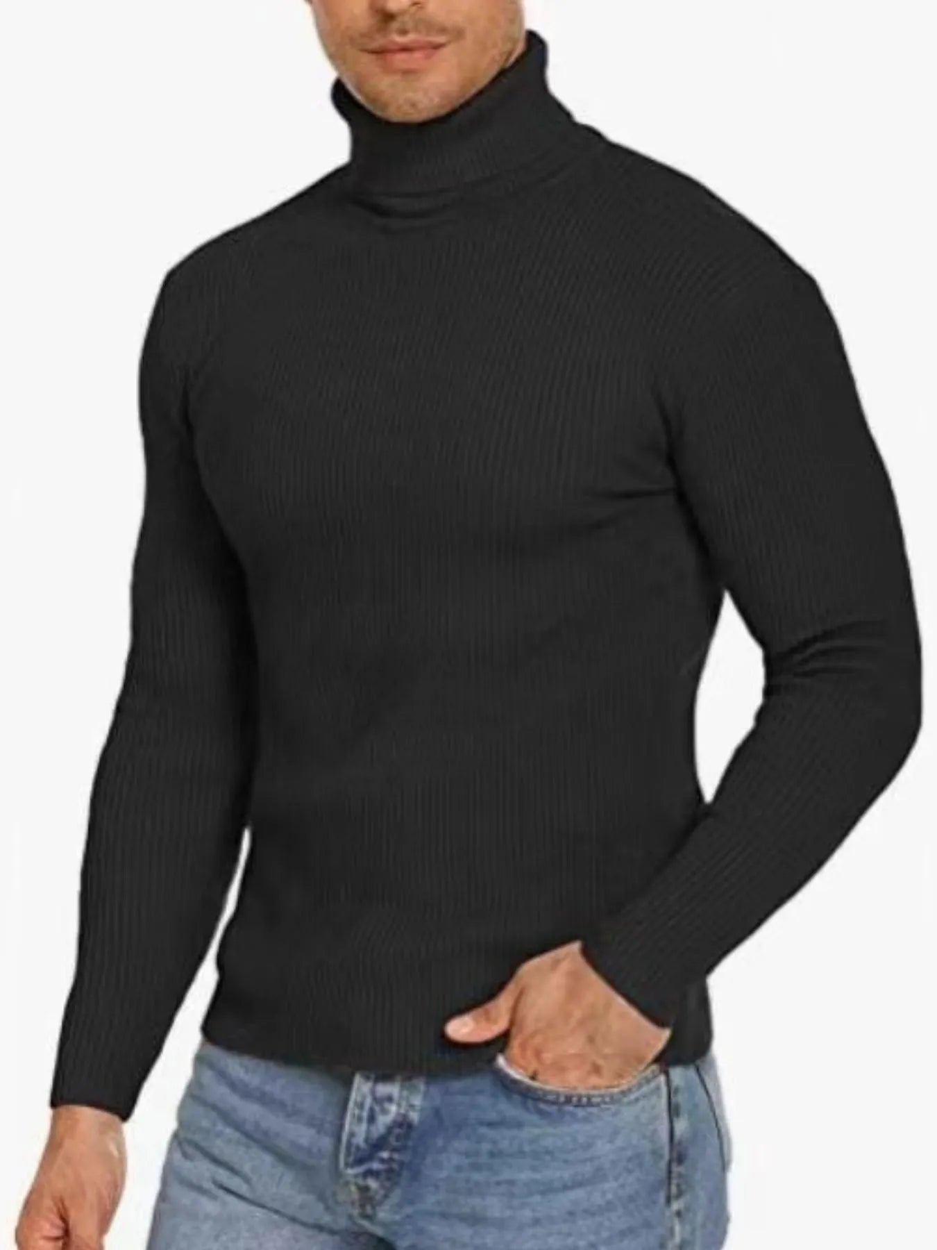 Men's Plus Size Ribbed Turtleneck Long Sleeve Sweater | Tampa Bay Discounts