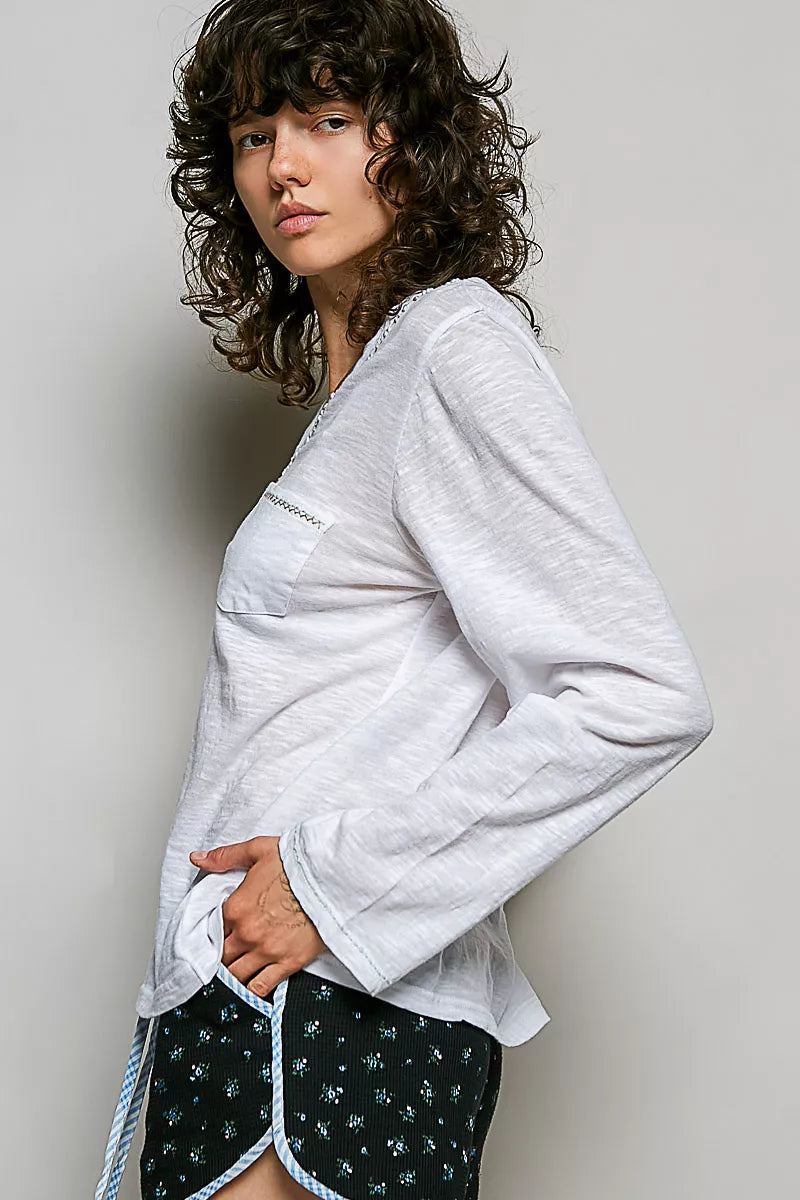 pol-contrast-hand-stitch-v-neck-lightweight-knit-long-sleeve-top image 2