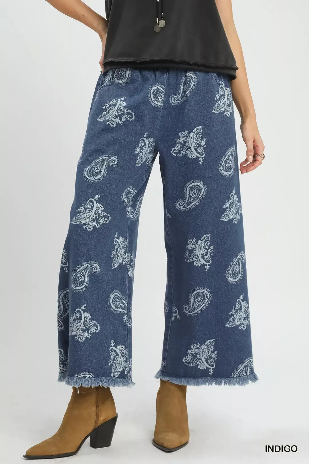 umgee-denim-paisley-wide-leg-pants Image 1
