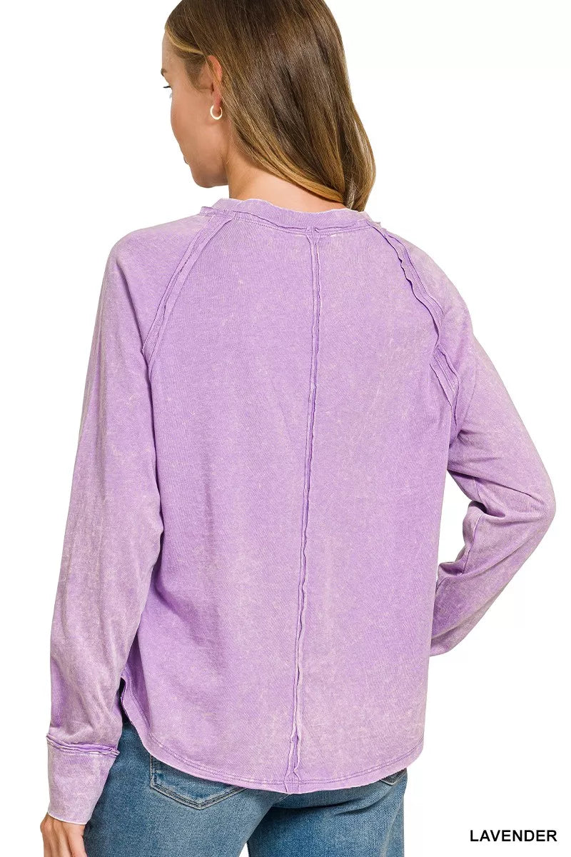 zenana-washed-round-neck-long-sleeve-top image 3