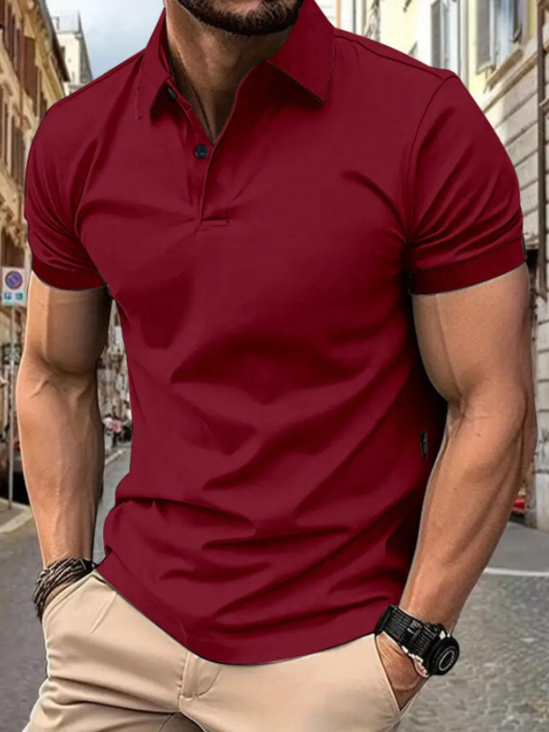 Men's Full Size Button Detail Short Sleeve Polo Plus Size | Tampa Bay Discounts