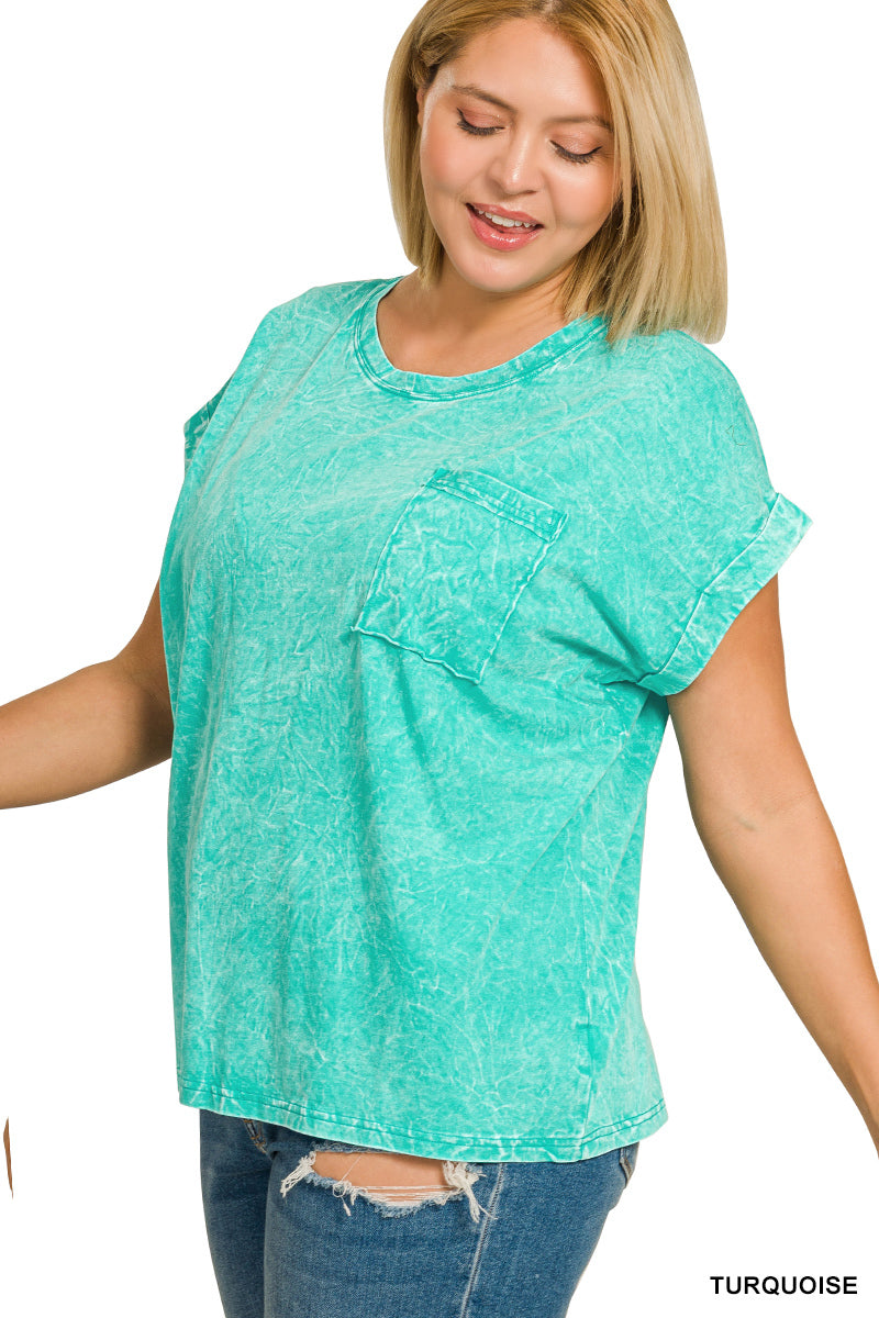 zenana-full-size-crinkle-washed-round-neck-folded-short-sleeve-tee-plus-size image 3