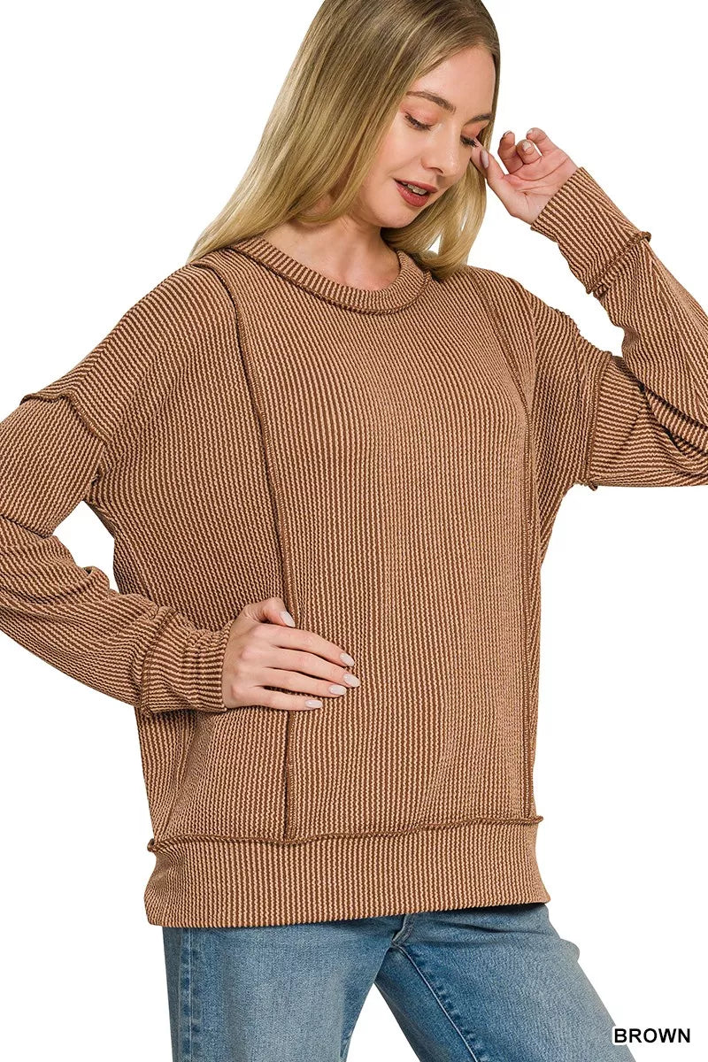 zenana-corded-rib-long-sleeve-round-neck-top-2 image 2