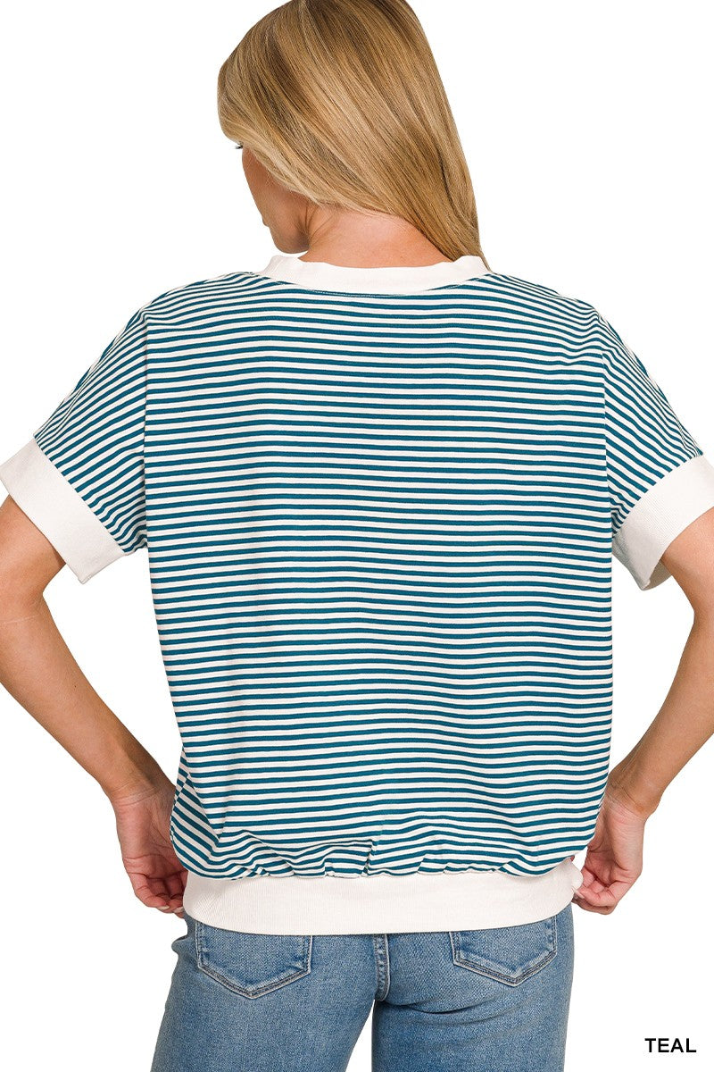 zenana-stripe-contrast-trim-banded-bottom-top image 3