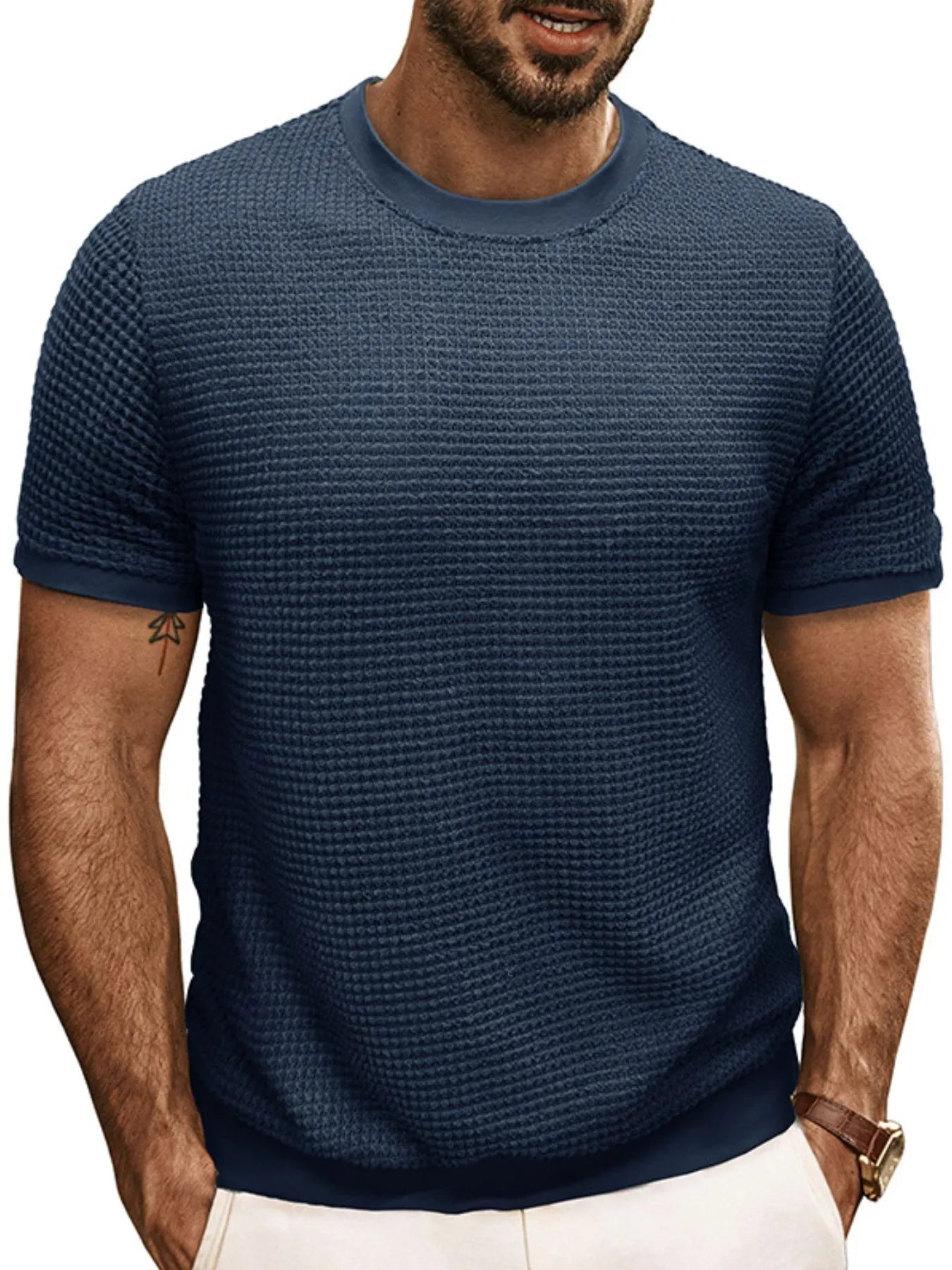 Men's Textured Knit Crew Neck T-Shirt | Tampa Bay Discounts