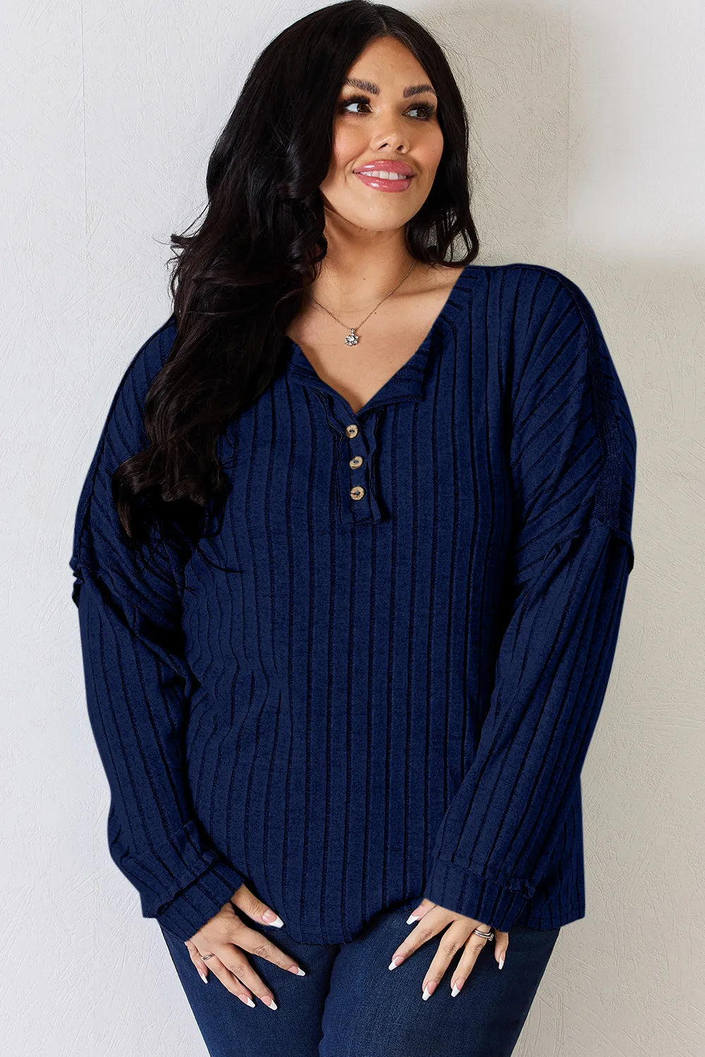 basic-bae-full-size-ribbed-half-button-long-sleeve-t-shirt image 11