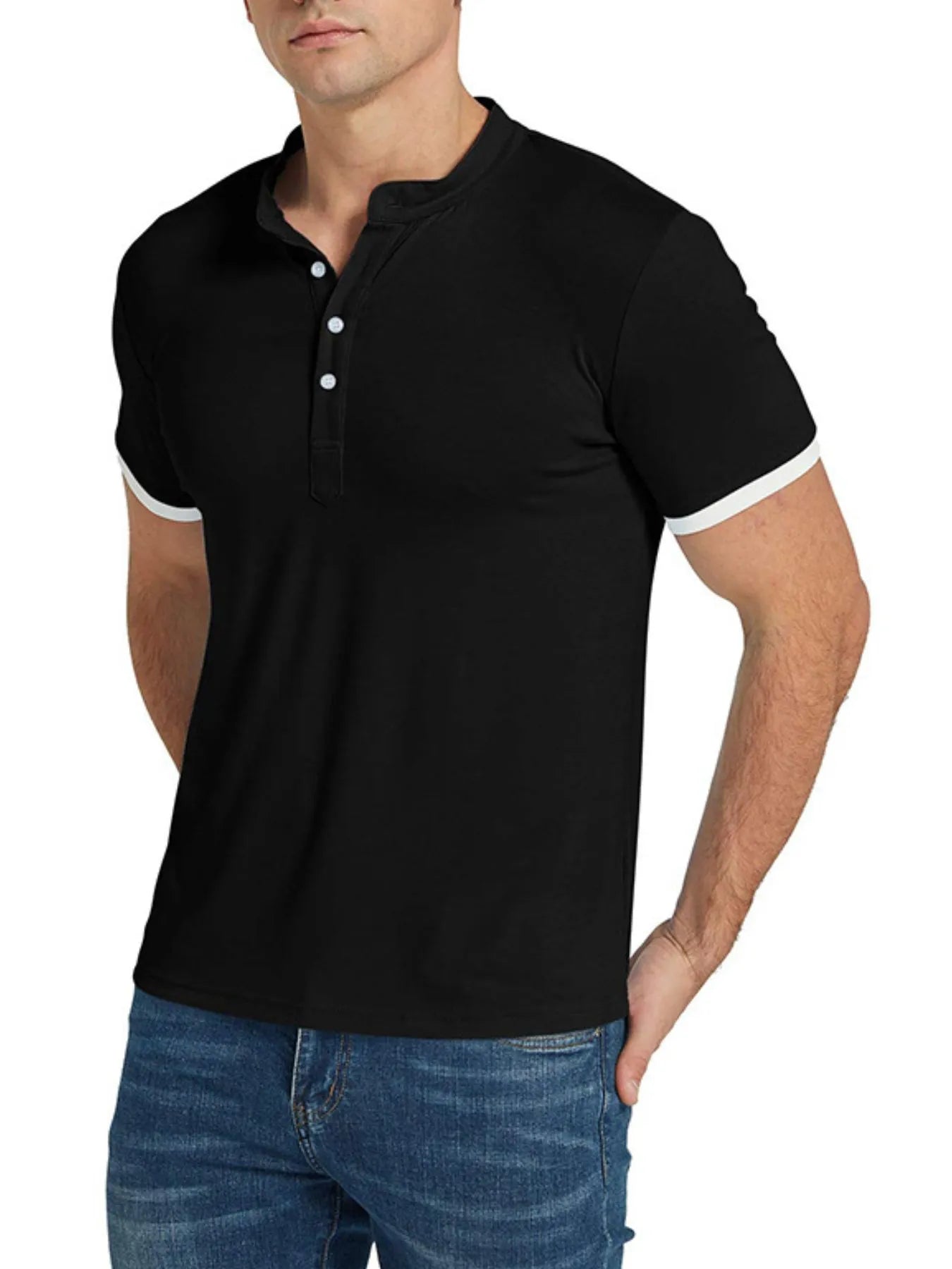 Men's Classic Contrast Trim Henley Top | Tampa Bay Discounts