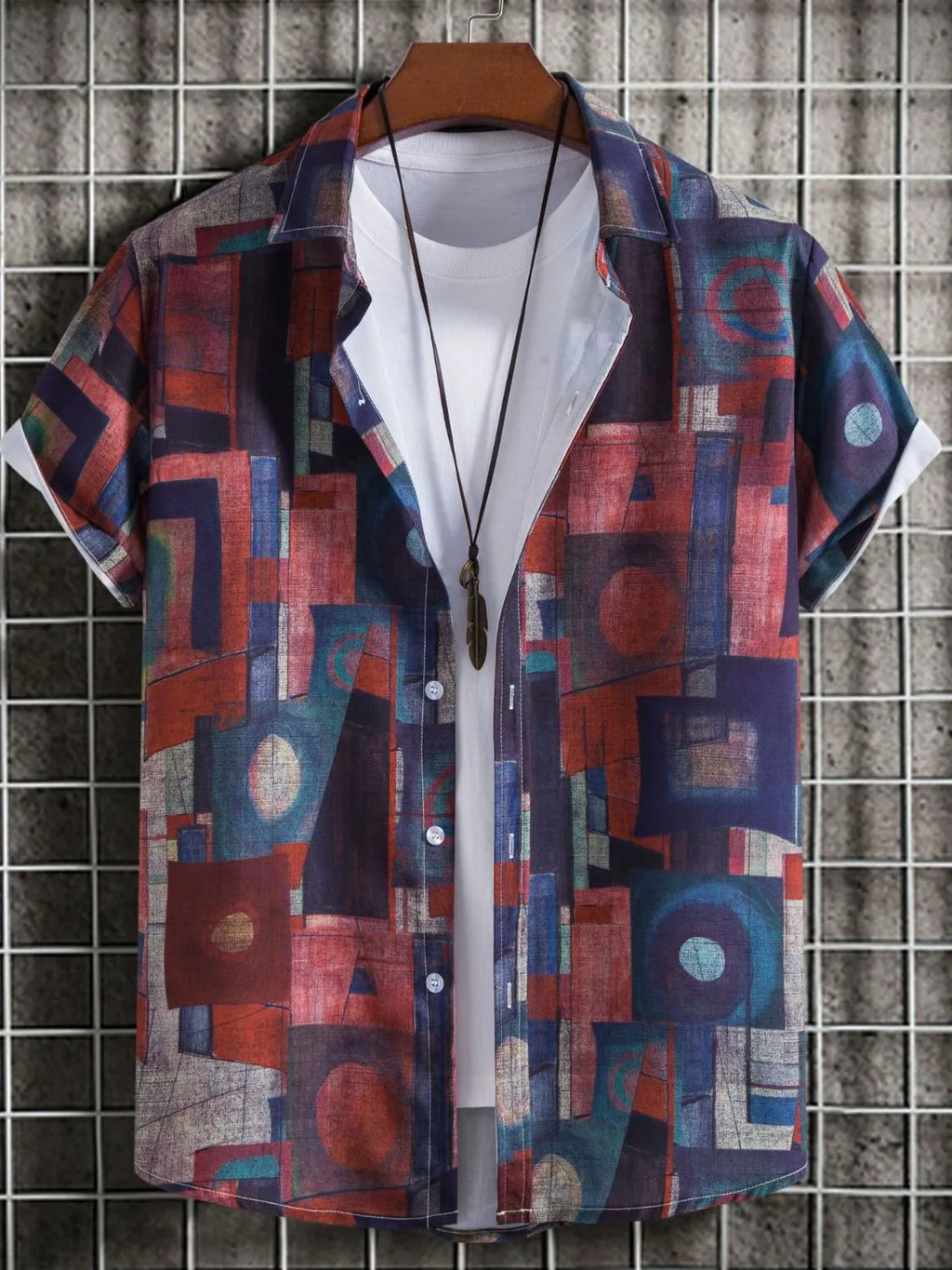 Men's Geometric Short Sleeve Button Down Shirt | Tampa Bay Discounts