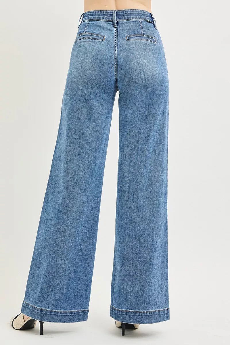 risen-tummy-control-elastic-band-high-rise-wide-jeans Image 5