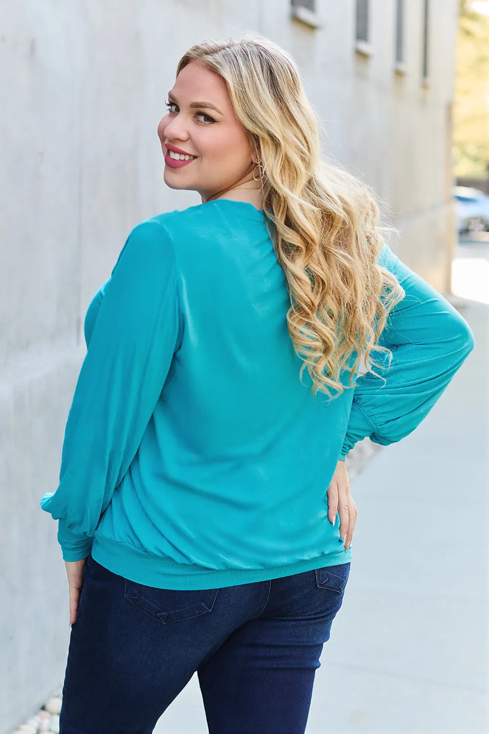 basic-bae-full-size-v-neck-lantern-sleeve-top image 6
