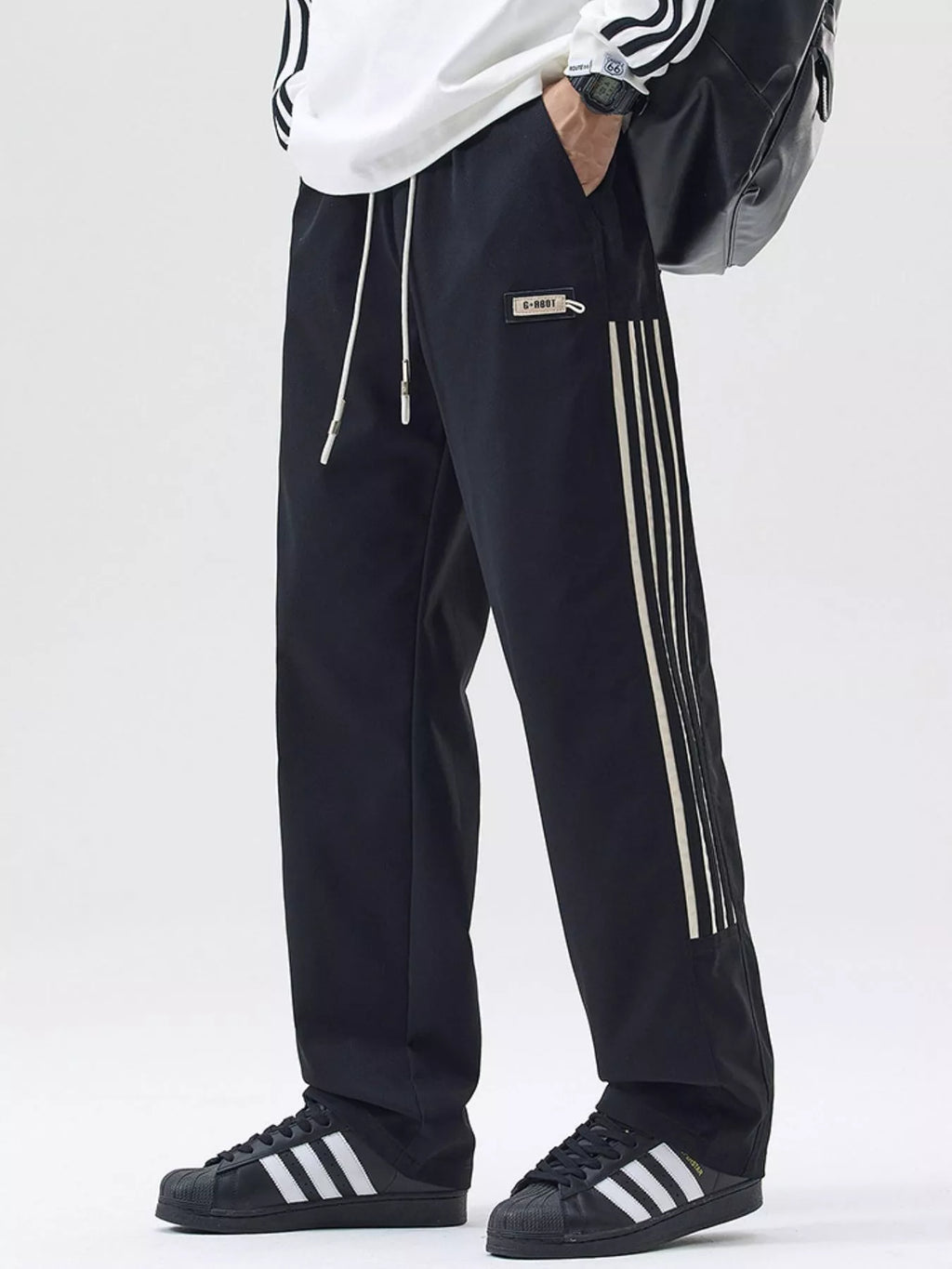 Men's Full Size Side Striped Wide Leg Casual Pants Plus Size | Tampa Bay Discounts