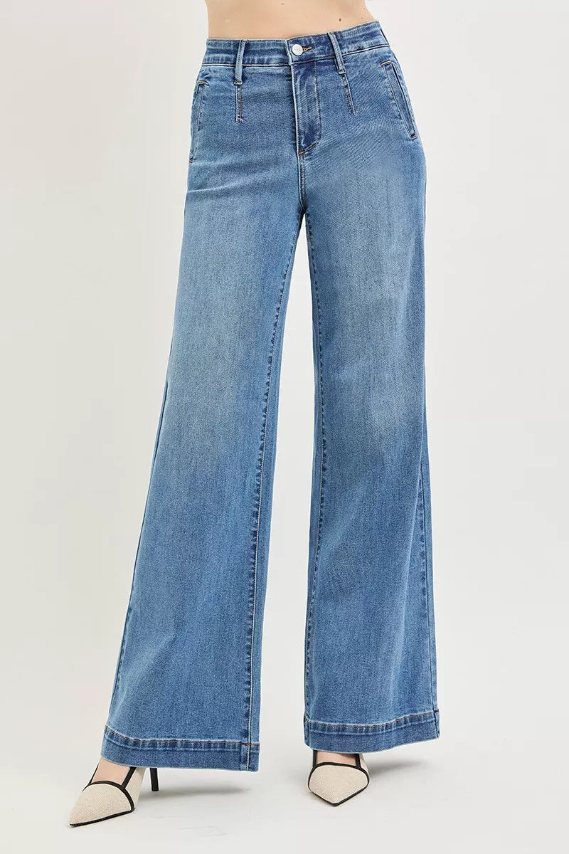 risen-tummy-control-elastic-band-high-rise-wide-jeans Image 1