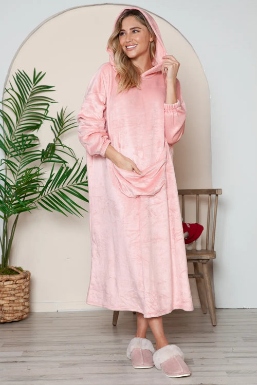 double-take-full-size-pocketed-hooded-midi-lounge-dress Image 1