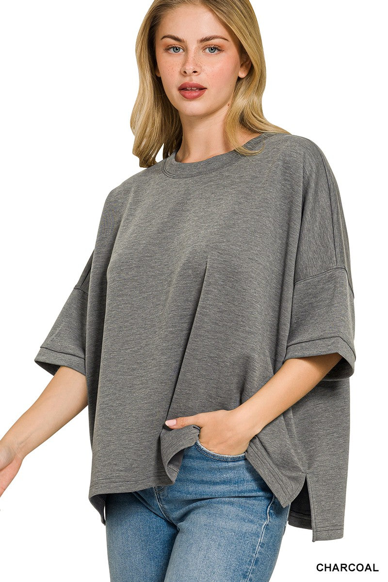 zenana-full-size-scuba-round-neck-top-with-side-slits-plus-size-3 image 2