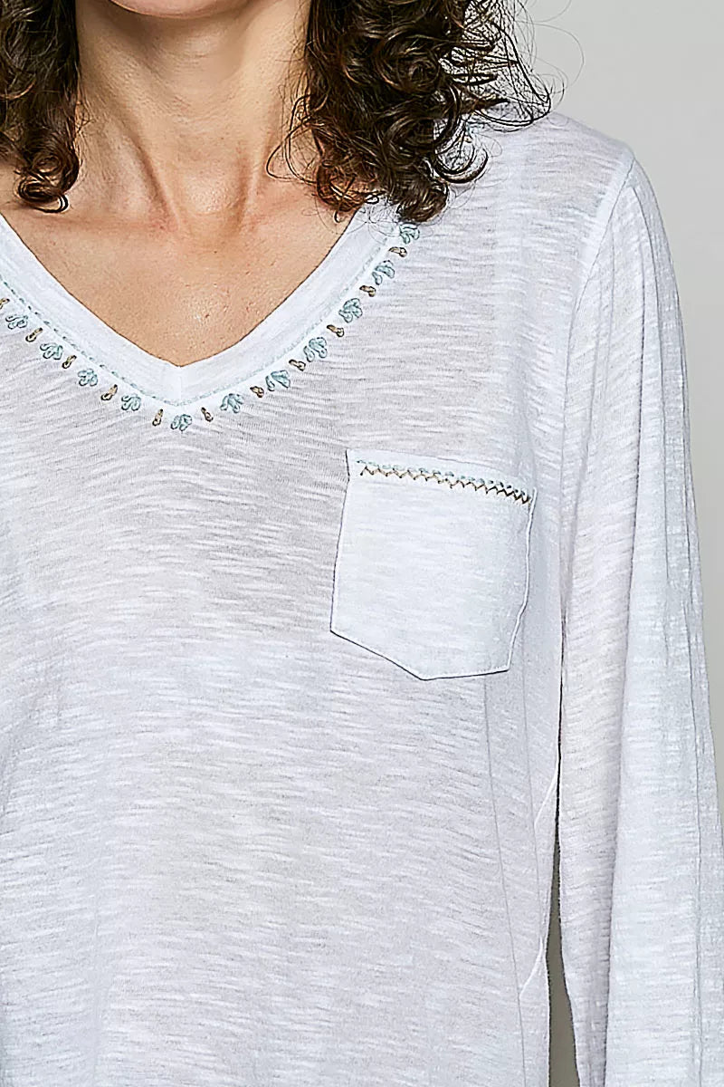 pol-contrast-hand-stitch-v-neck-lightweight-knit-long-sleeve-top image 6