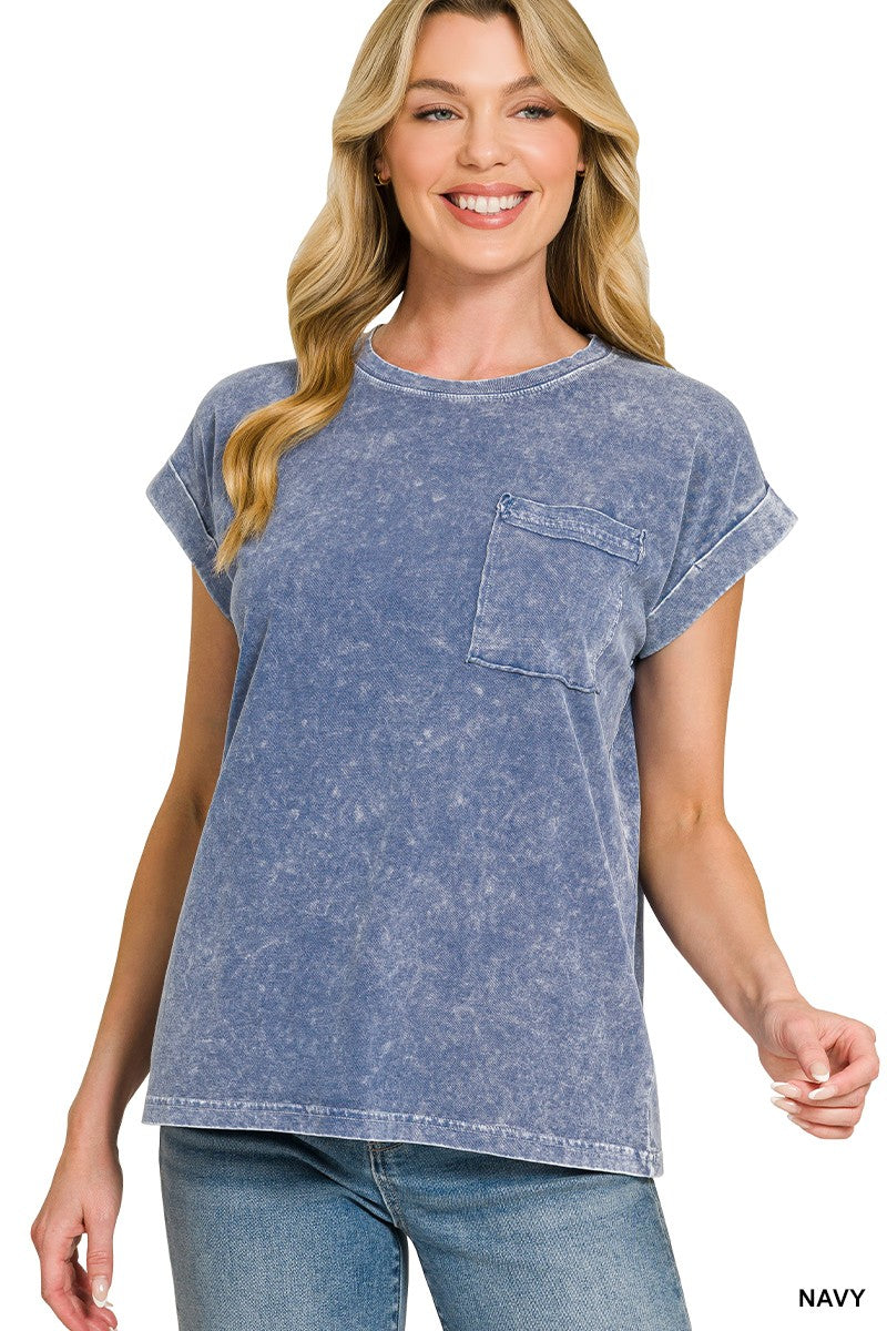 zenana-halo-snow-washed-cuffed-short-sleeve-tee-2 image 1