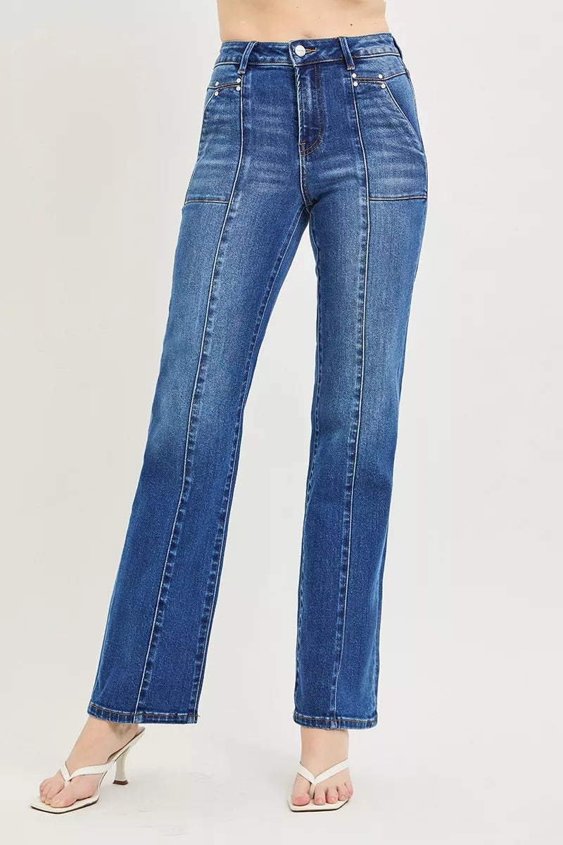 risen-high-rise-straight-patch-pocket-seamed-jeans Image 1