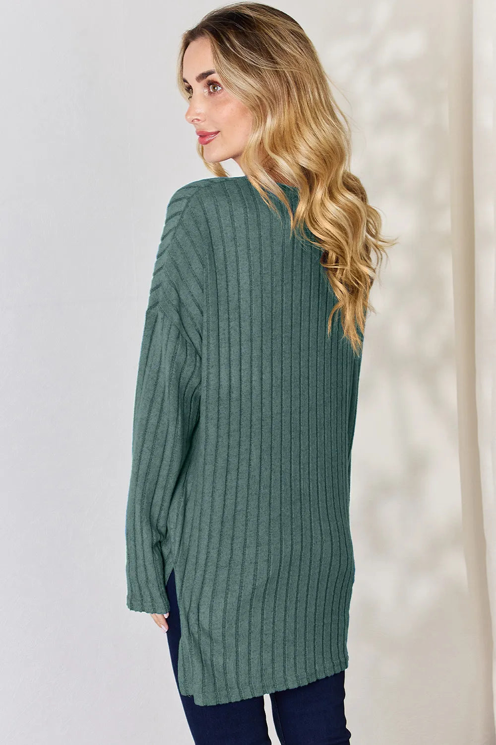 basic-bae-full-size-ribbed-half-button-long-sleeve-high-low-t-shirt image 9
