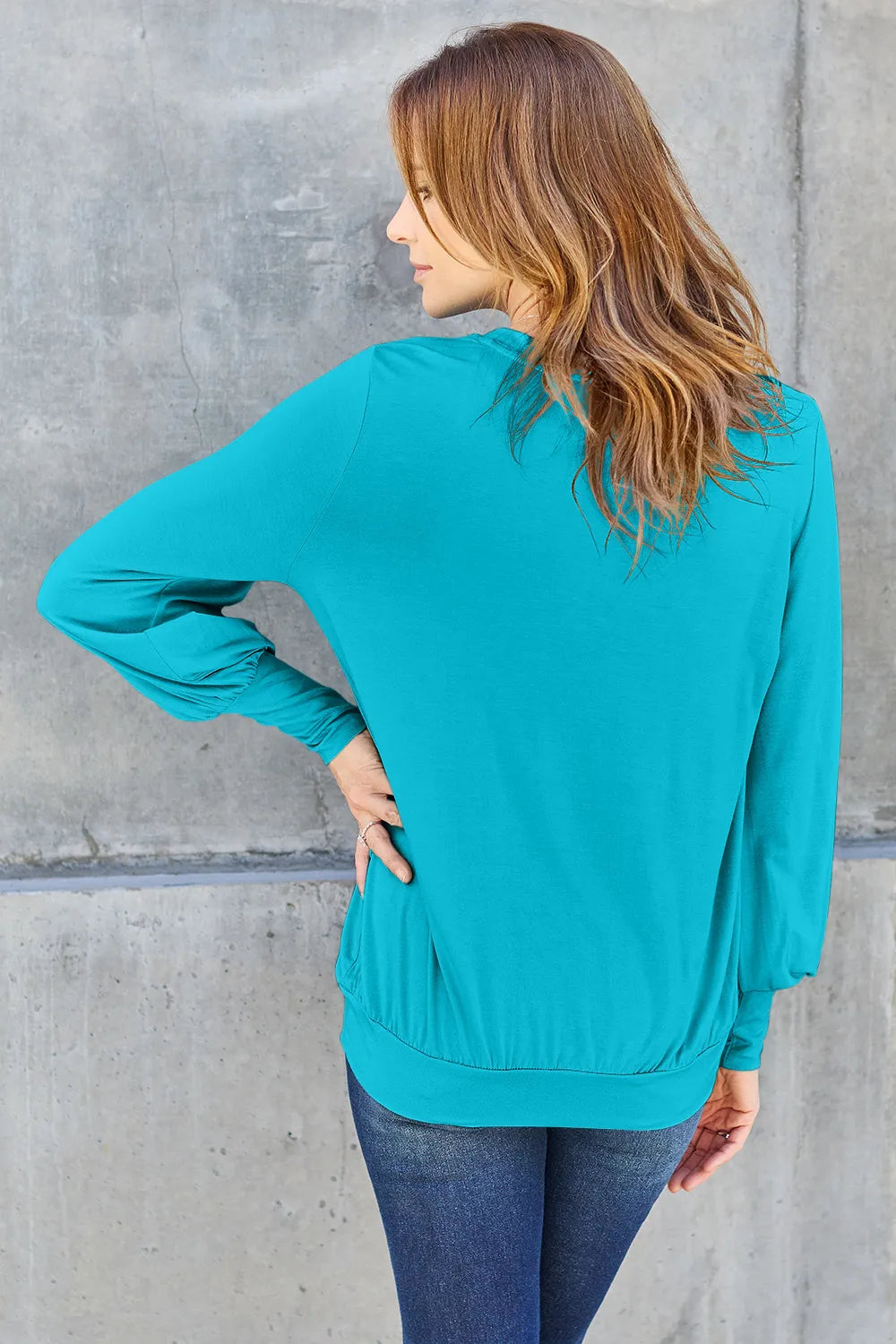basic-bae-full-size-v-neck-lantern-sleeve-top image 2