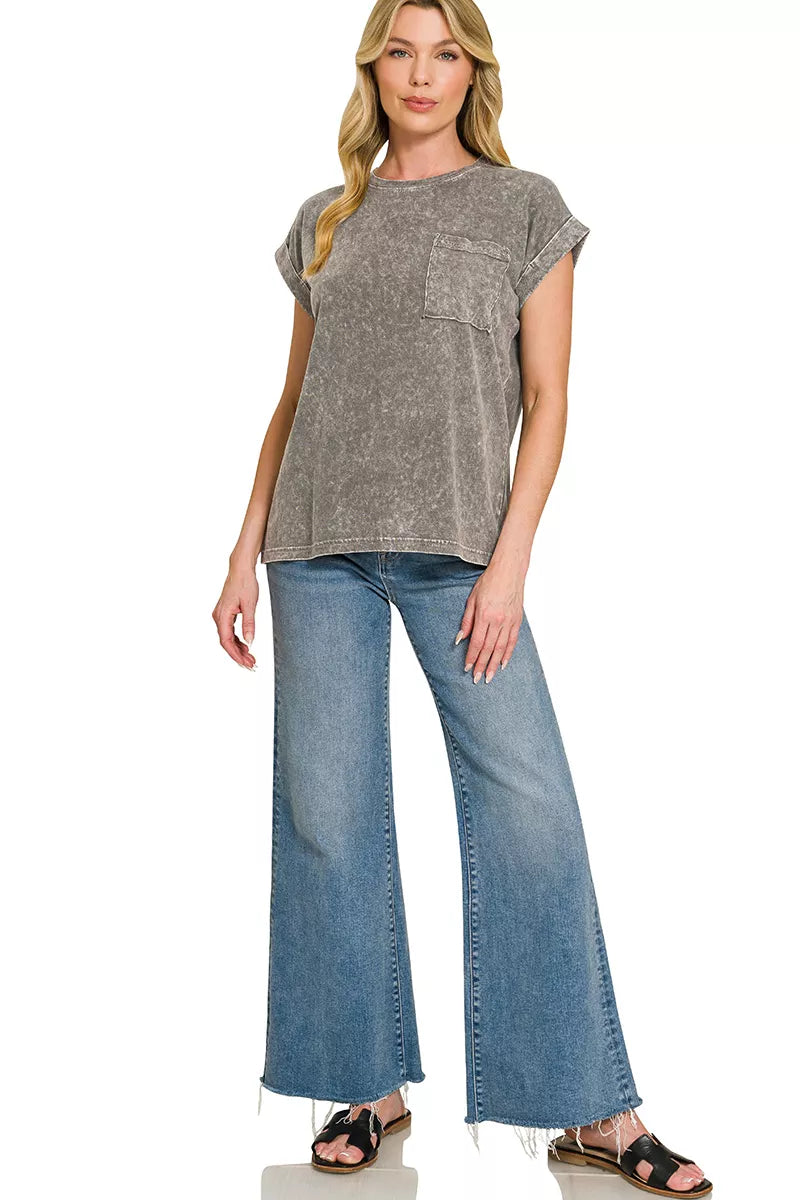zenana-halo-snow-washed-cuffed-short-sleeve-tee-1 image 3