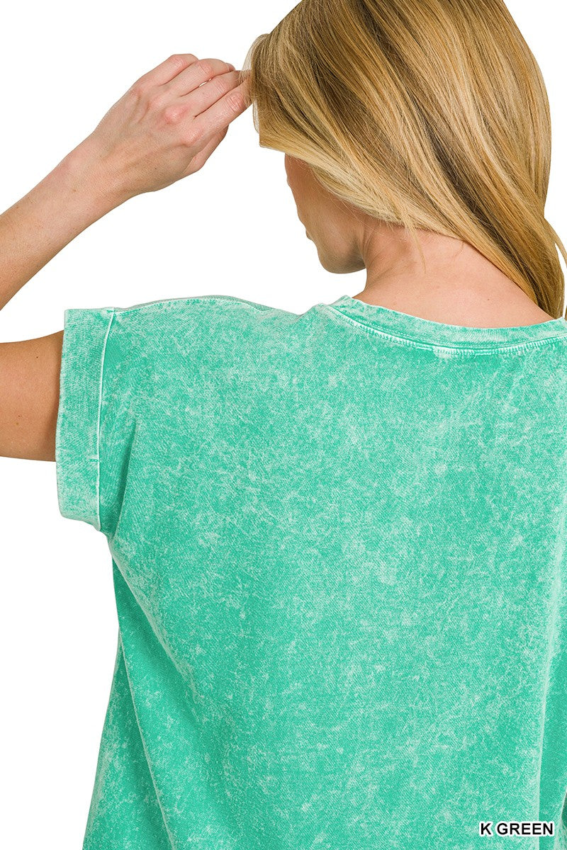 zenana-halo-snow-washed-cotton-cuffed-short-sleeve-top-2 image 5