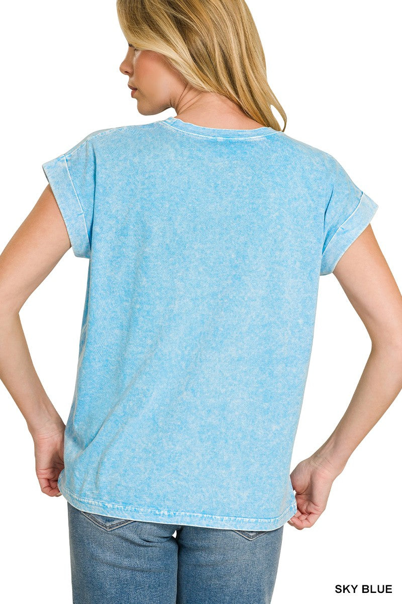 zenana-halo-snow-washed-cuffed-short-sleeve-tee-3 image 3