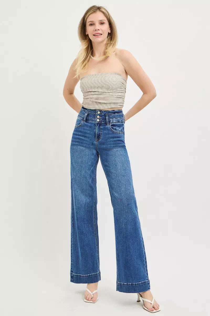 risen-high-rise-wide-leg-wide-band-detail-jeans Image 6