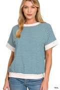 zenana-stripe-contrast-trim-banded-bottom-top image 1