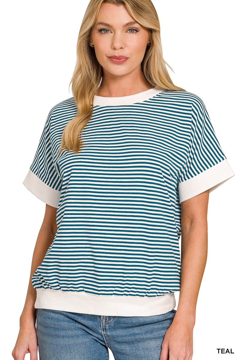 zenana-stripe-contrast-trim-banded-bottom-top image 1