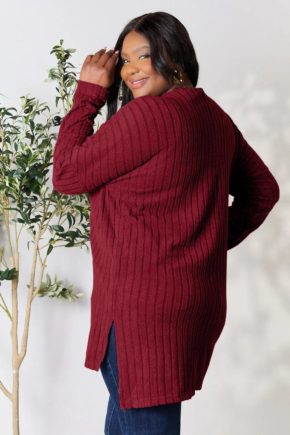 basic-bae-full-size-ribbed-round-neck-long-sleeve-slit-top image 8