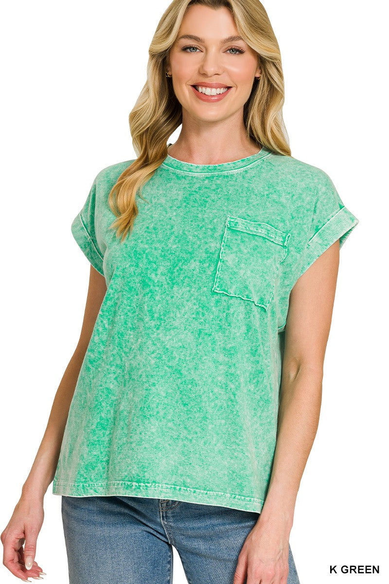 zenana-halo-snow-washed-cuffed-short-sleeve-tee-4 image 1