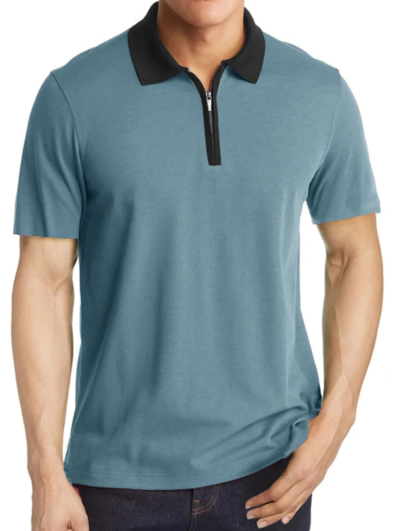 Men's Contrast Collar Quarter-Zip Polo Shirt | Tampa Bay Discounts
