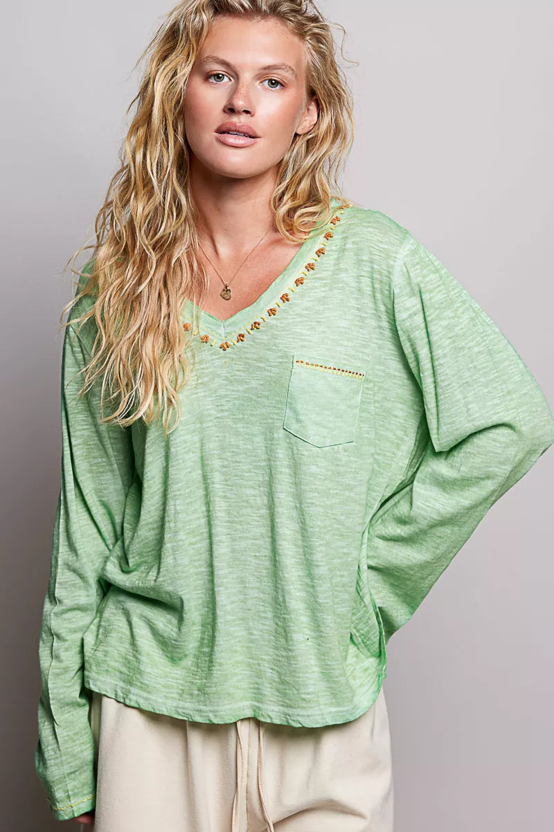 pol-v-neck-contrast-stitch-lightweight-knit-long-sleeve-top image 5