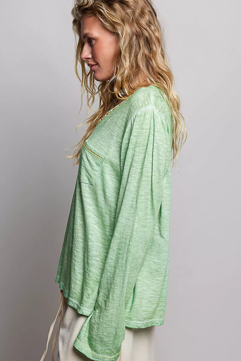 pol-v-neck-contrast-stitch-lightweight-knit-long-sleeve-top image 2