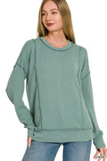 zenana-corded-rib-long-sleeve-round-neck-top-3 image 1