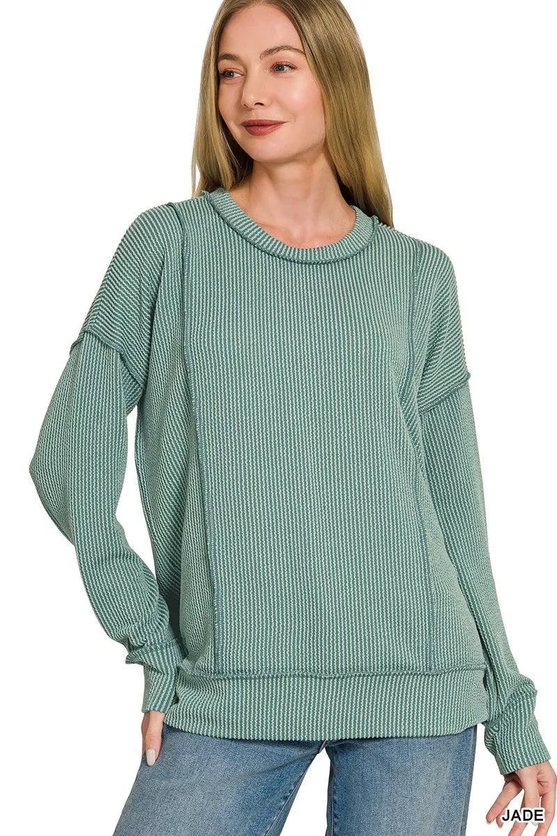zenana-corded-rib-long-sleeve-round-neck-top-3 image 1