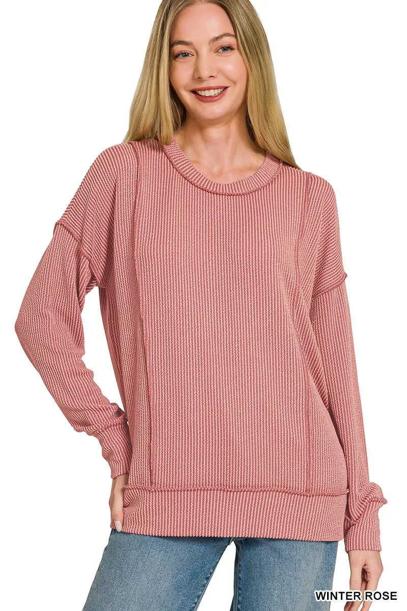 zenana-corded-rib-long-sleeve-round-neck-top-4 image 2