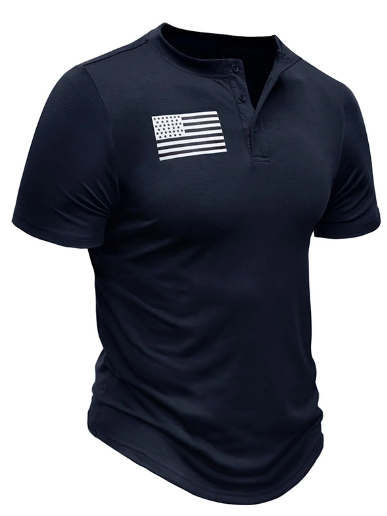 Men's American Flag Short Sleeve Henley Top | Tampa Bay Discounts