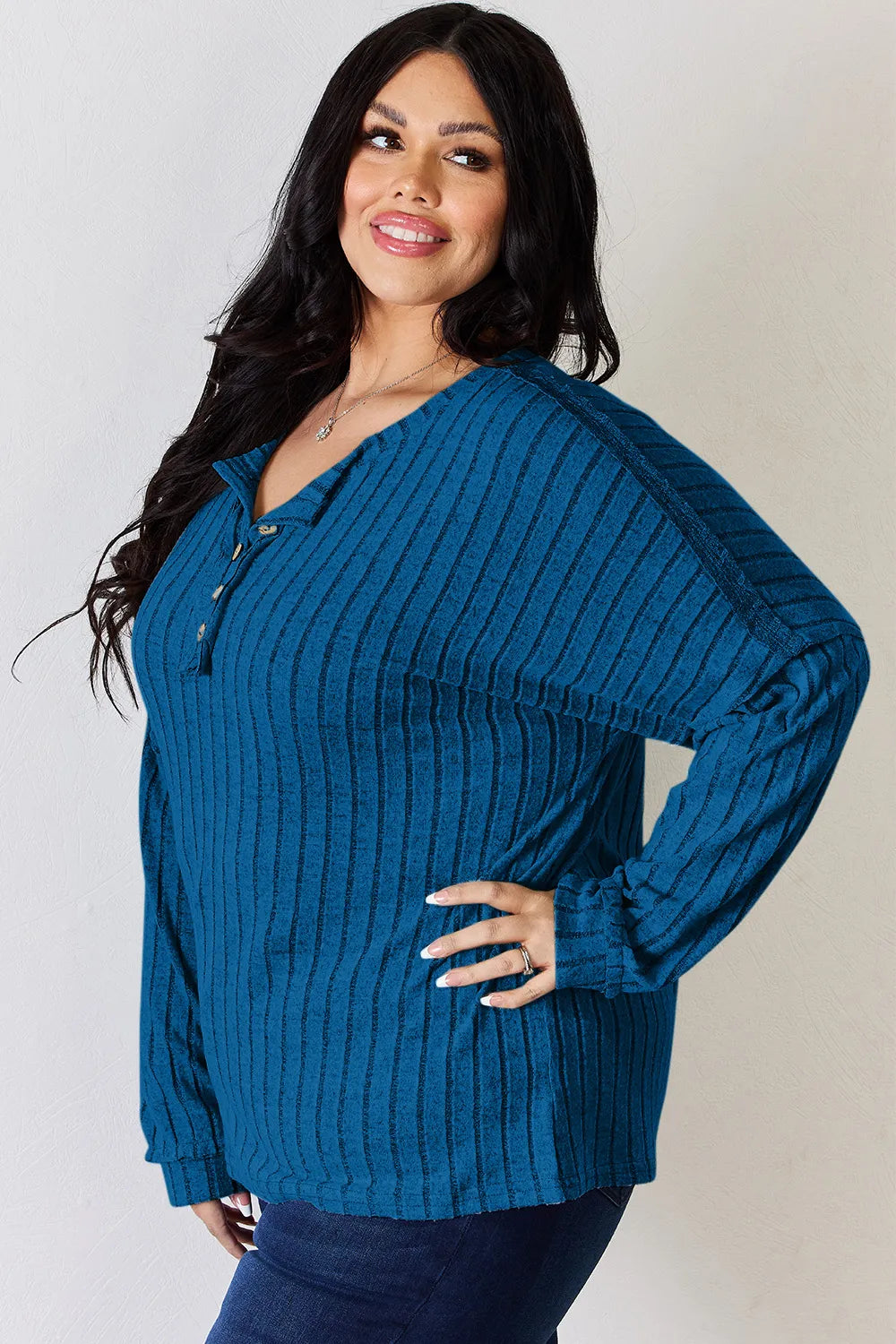 basic-bae-full-size-ribbed-half-button-long-sleeve-t-shirt image 23