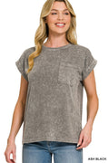 zenana-halo-snow-washed-cuffed-short-sleeve-tee-1 image 1