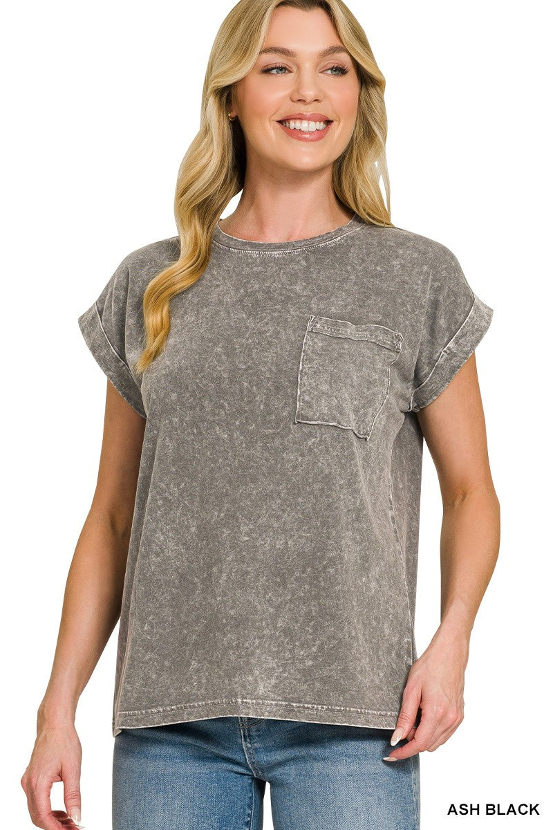 zenana-halo-snow-washed-cuffed-short-sleeve-tee-1 image 1